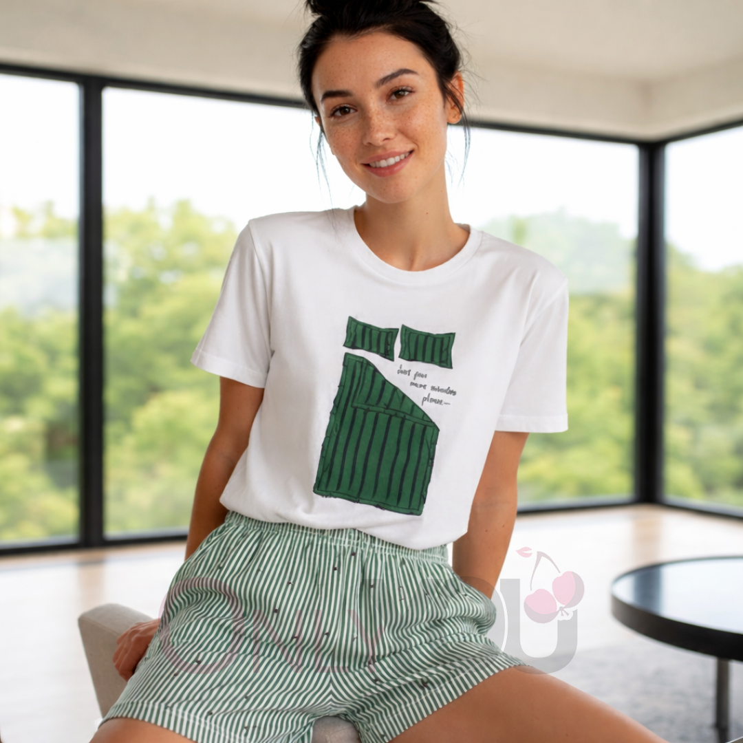 Памучна дамска пижама къс ръкав с шорти 11045 Green