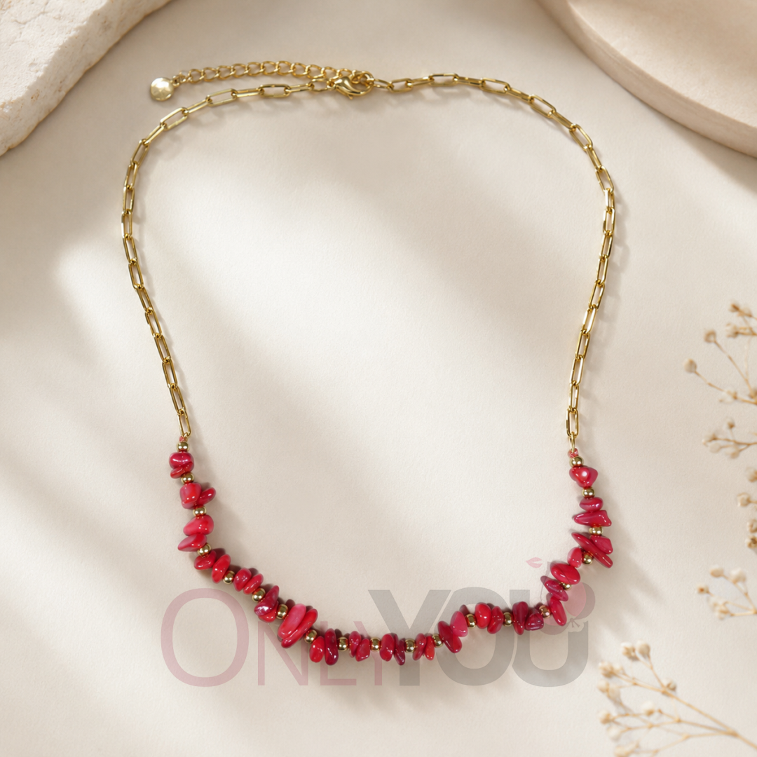 Колие чокър с червени мъниста и  висулки 2536-10 Corals
