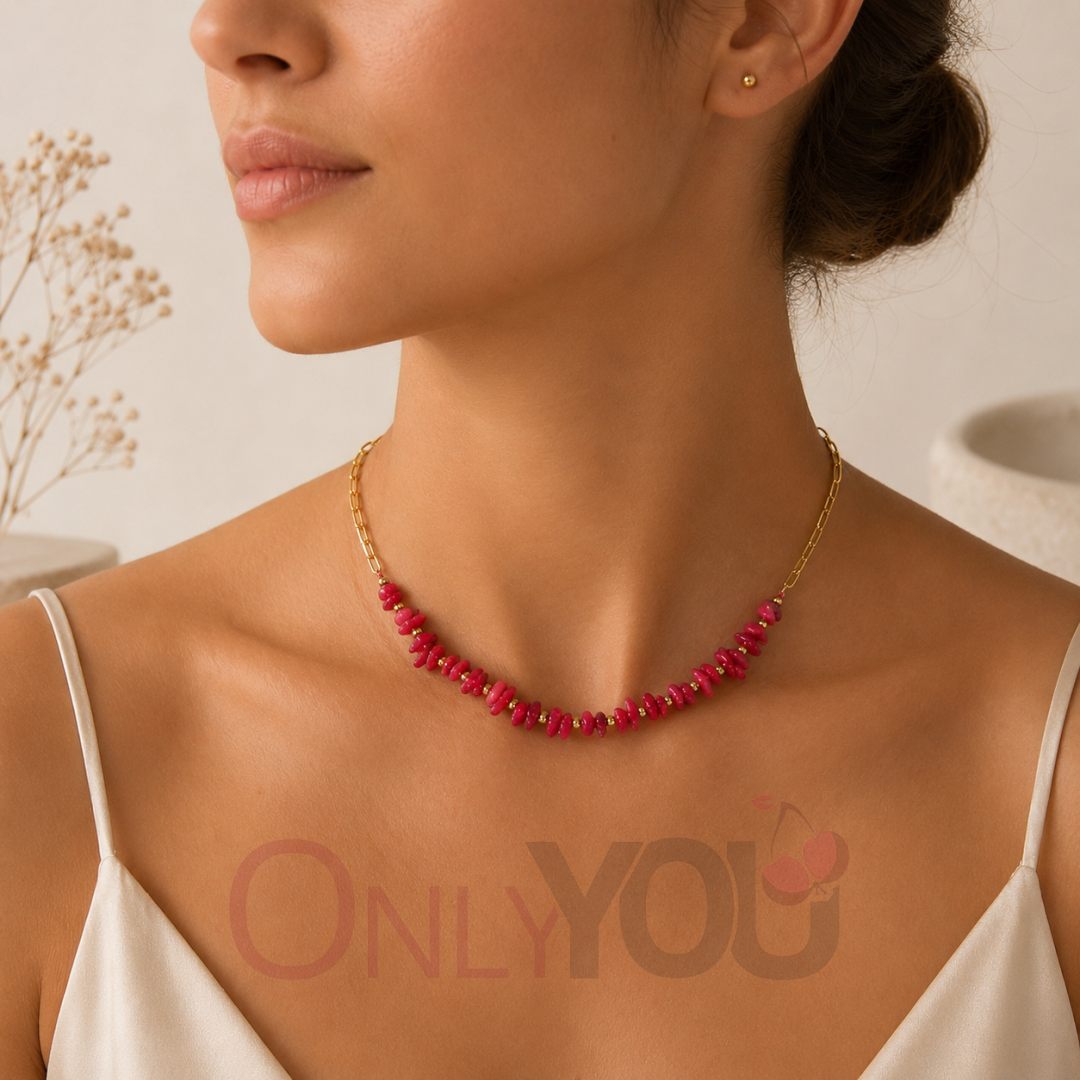 Колие чокър с червени мъниста и  висулки 2536-10 Corals