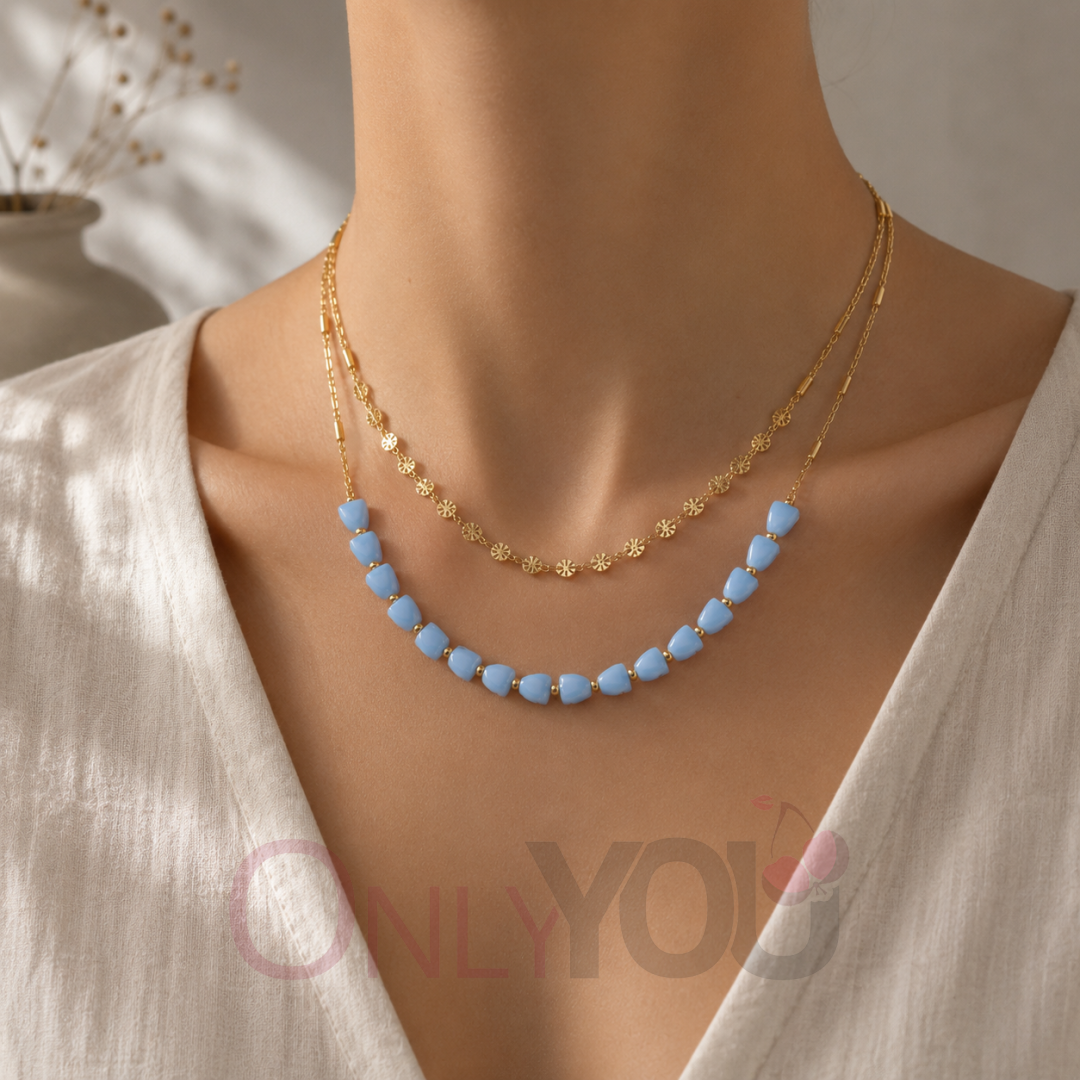 Дамско колие със светлосини мъниста  25232 Blue Stones