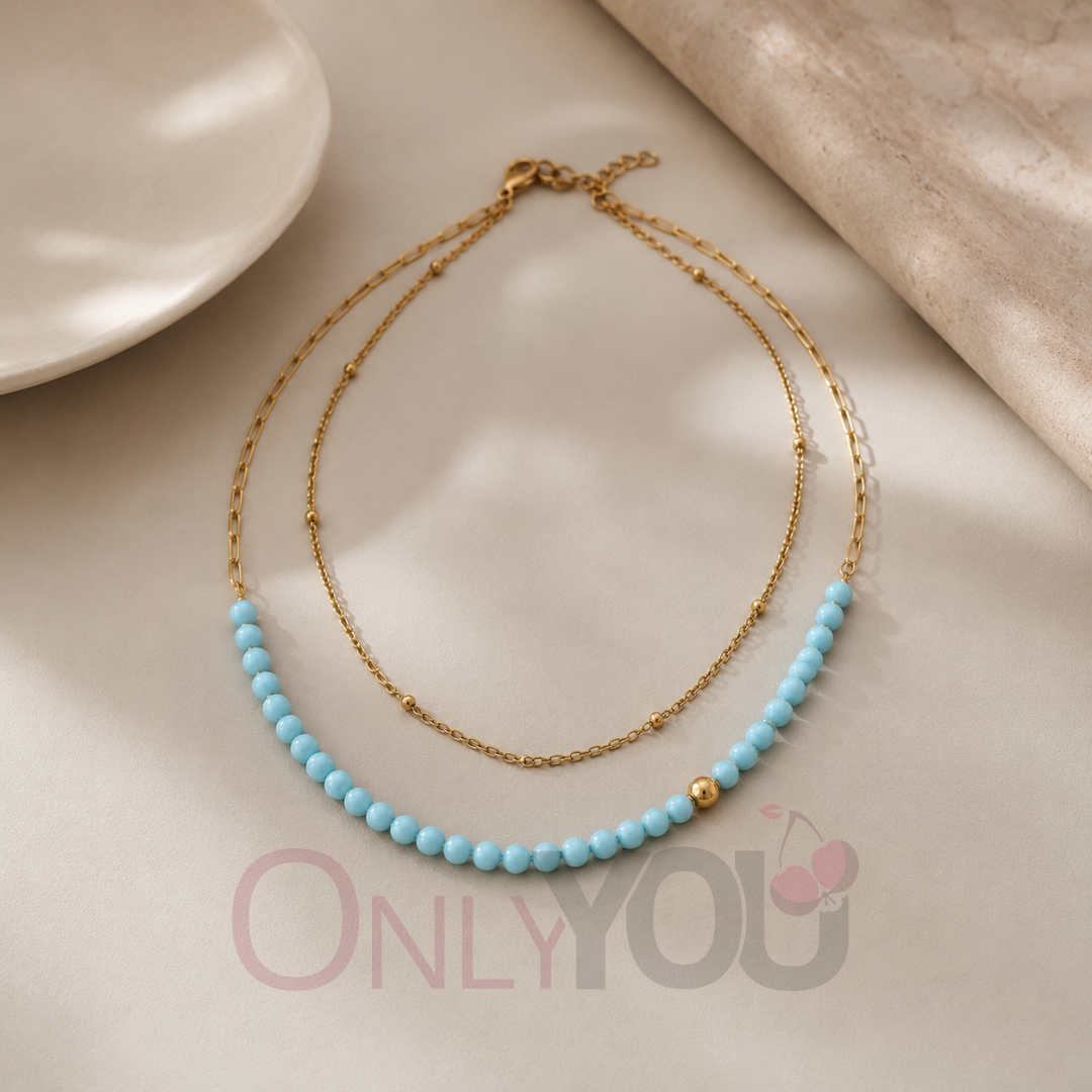 Дамско колие със светлосини мъниста  25232 -2 Blue Pearls