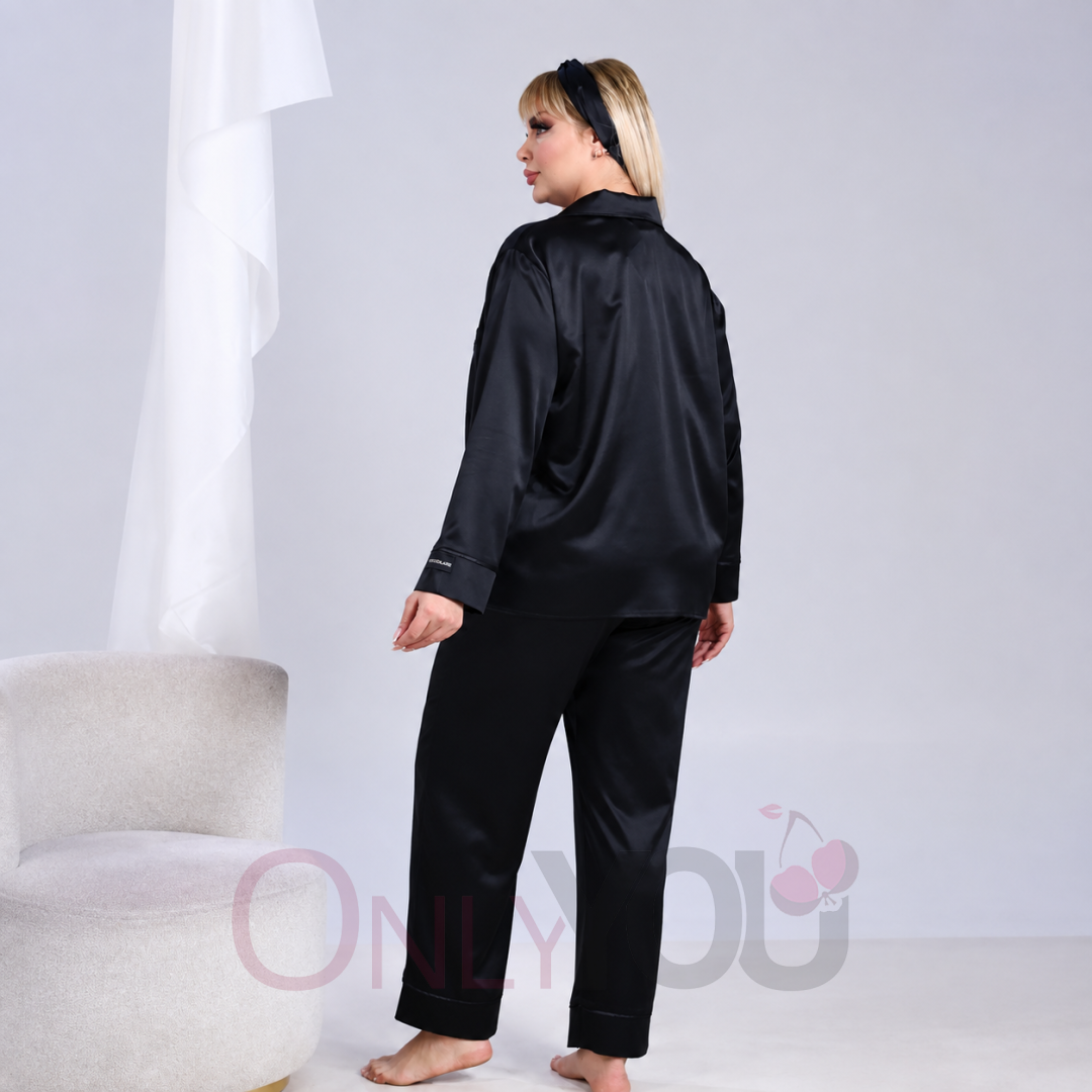 Макси сатенена пижама с копчета 2500359 Black Макси сатенена пижама с копчета 2500359 Black