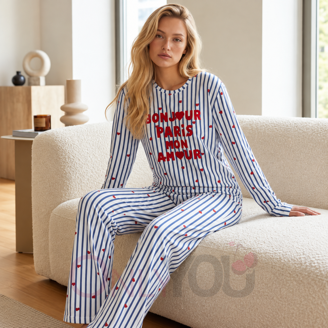 Дамска памучна пижама 40340 Blu Stripe