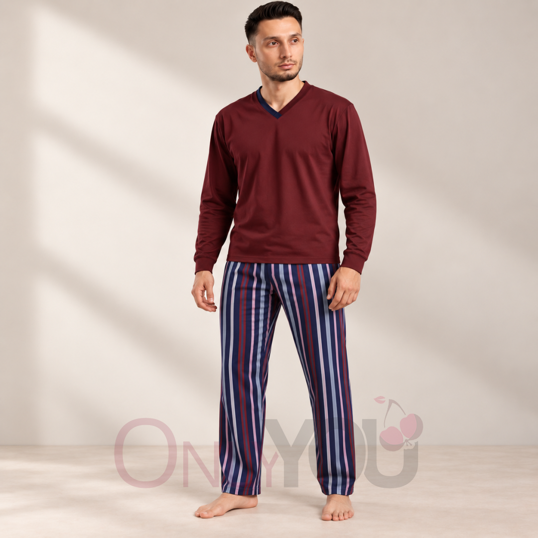 Памучна мъжка пижама  9258 Bordo