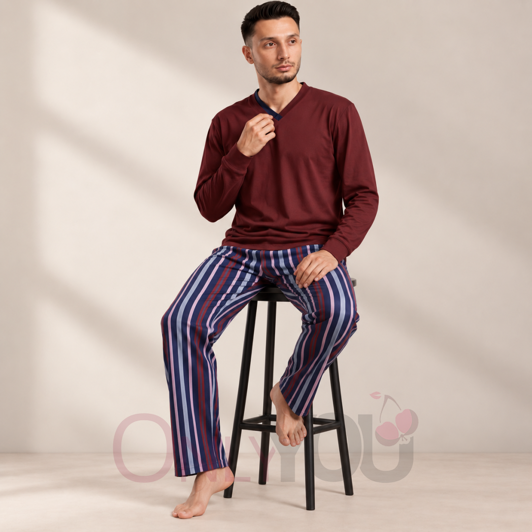Памучна мъжка пижама  9258 Bordo