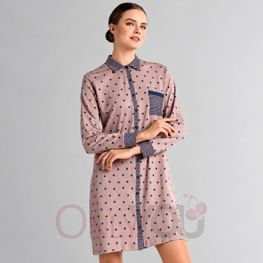 Дамска памучна нощница с копчета Adore- Infiore 634676 Visone