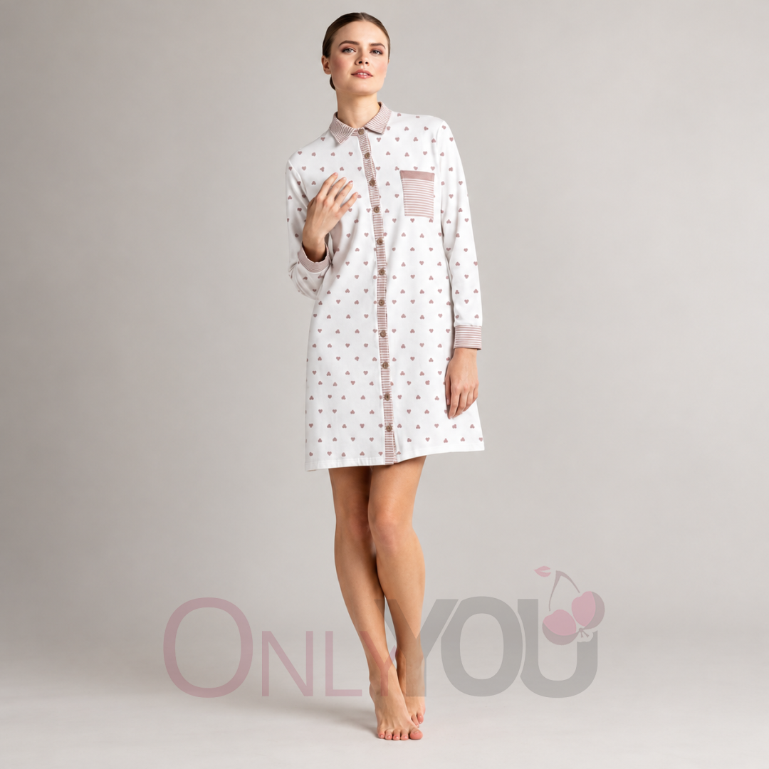 Дамска памучна нощница с копчета Adore- Infiore 634676 Cream