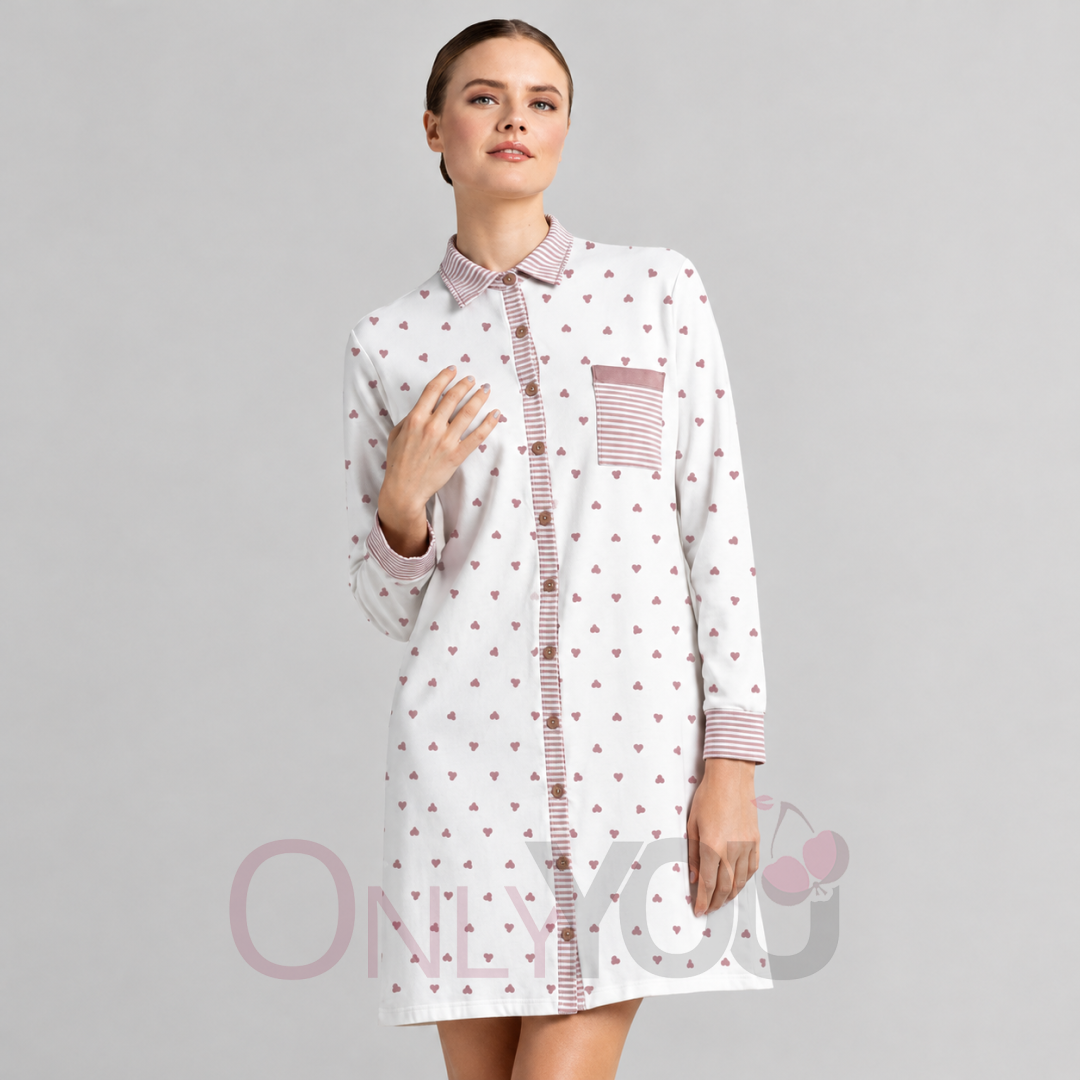 Дамска памучна нощница с копчета Adore- Infiore 634676 Cream