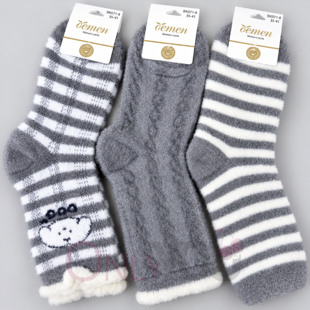 Комплект 3 чифта дамски пухени вълнени чорапи 071-8-3 WhiteGrey 