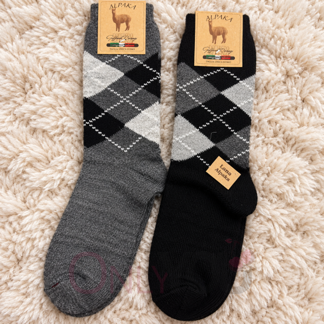 Мъжки термо чорапи  с лама алпака и вълна –9004 Black-Grey