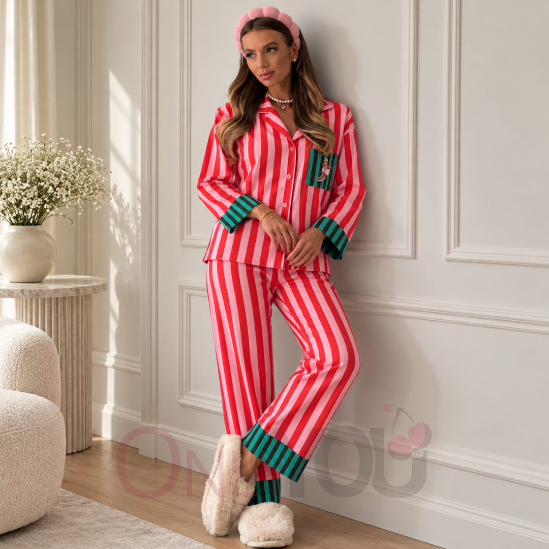 Дамска памучна пижама с копчета 1009 Rose Stripe