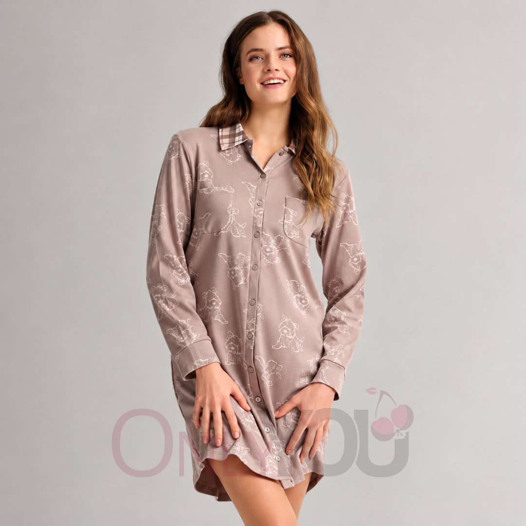 Дамска памучна нощница с копчета Adore- Infiore 634598 Капучино