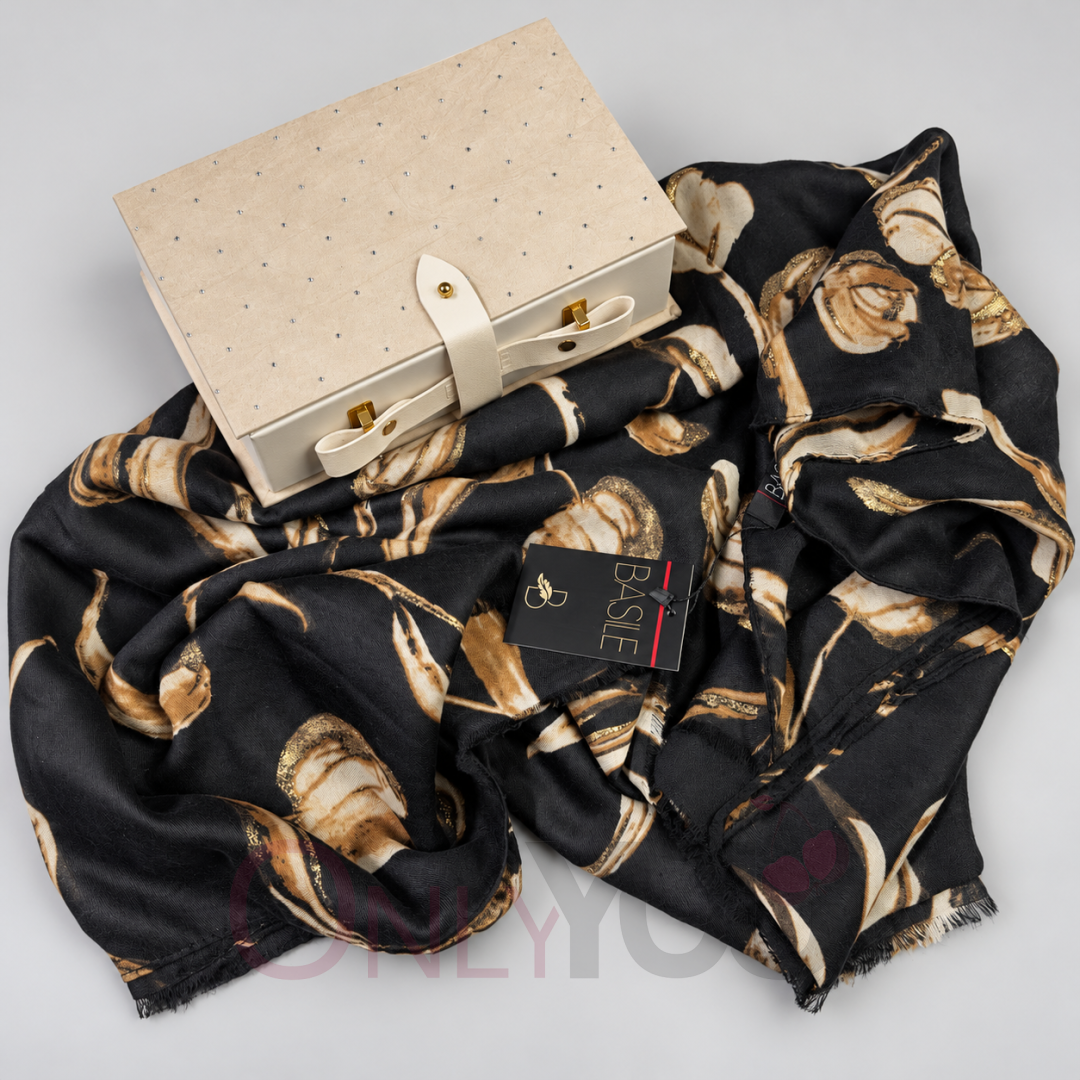 Луксозен дамски шал в подаръчна кутия 1296-Black